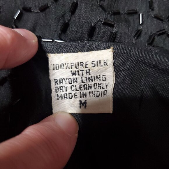 LAWRENCE Kazar 100% Pure Silk Black Lined Sequins Beads Party Blouse Size Medium - Picture 9 of 9